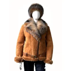 G-Gator Ladies Genuine Sheepskin / Fox Fur Belted / Collar Motorcycle Jacket 1020.