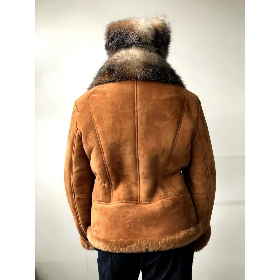 G-Gator Ladies Genuine Sheepskin / Fox Fur Belted / Collar Motorcycle Jacket 1020. - Image 2