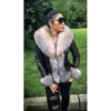 G-Gator Ladies Genuine Leather Jacket With Crystal Fox Fur Trimming 1036.
