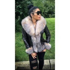 G-Gator Ladies Genuine Leather Jacket With Crystal Fox Fur Trimming 1036.