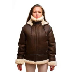G-Gator Ladies Brown Genuine Shearling Sheepskin Aviator Jacket W/ Reversible Collar / Cuffs 1050.