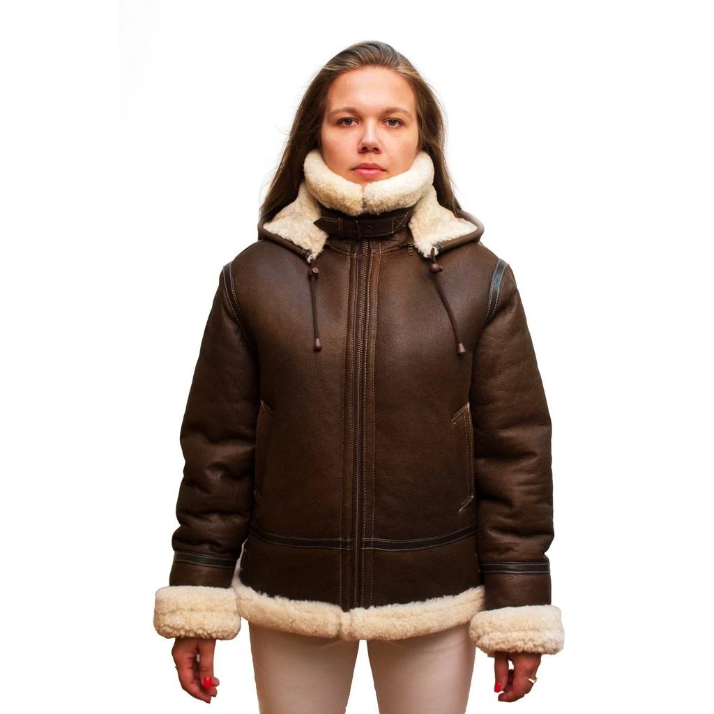 G-Gator Ladies Brown Genuine Shearling Sheepskin Aviator Jacket W/ Reversible Collar / Cuffs 1050.