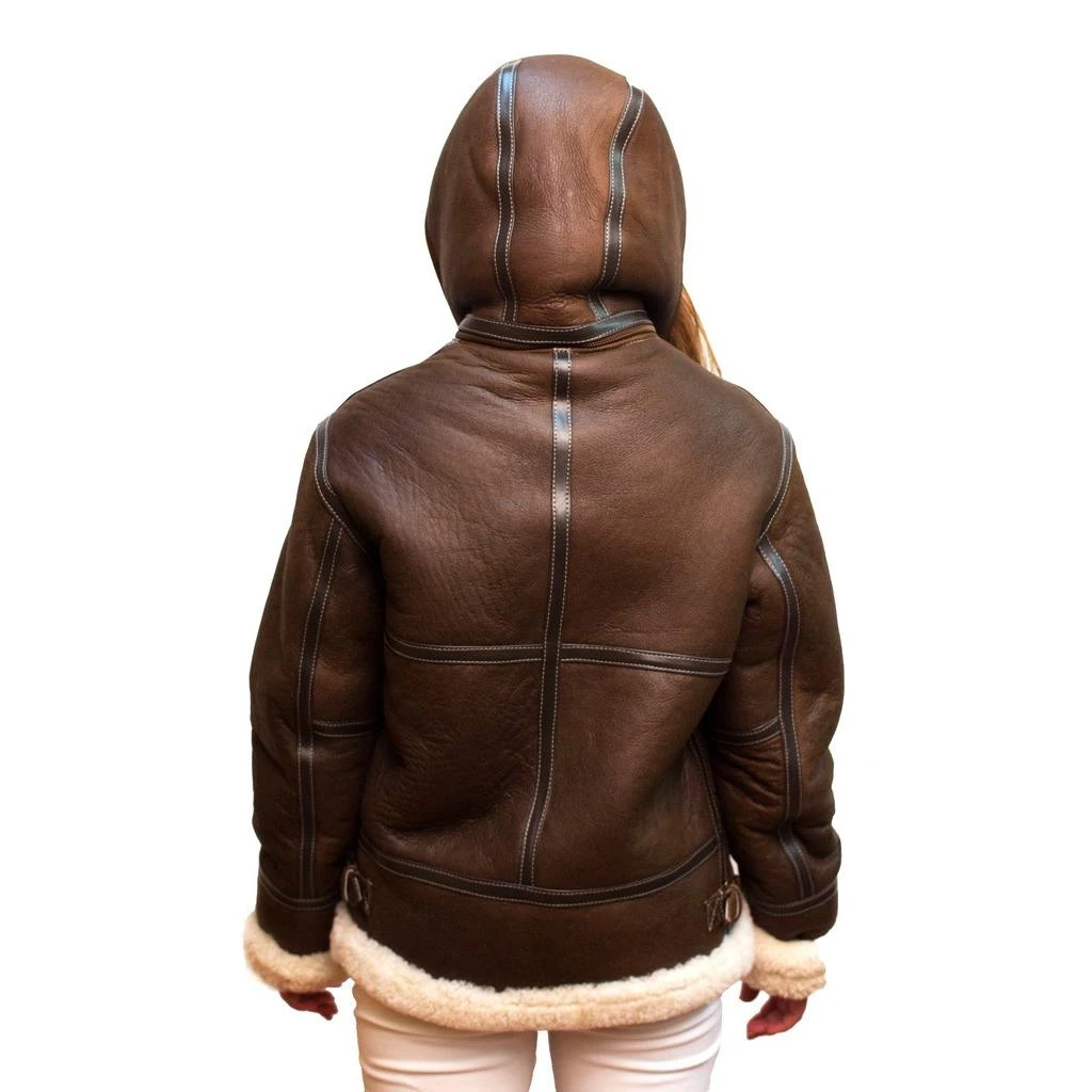 G-Gator Ladies Brown Genuine Shearling Sheepskin Aviator Jacket W/ Reversible Collar / Cuffs 1050. - Image 2