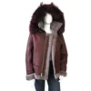 G-Gator Ladies Burgundy Genuine Shearling Sheepskin Aviator Jacket With Reversible Collar / Cuffs 1050.
