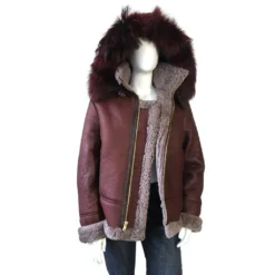 G-Gator Ladies Burgundy Genuine Shearling Sheepskin Aviator Jacket With Reversible Collar / Cuffs 1050.
