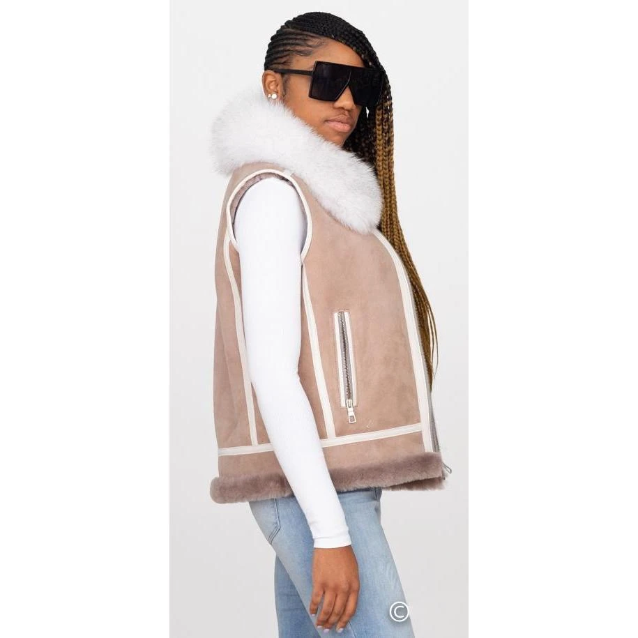G-Gator Ladies Genuine Sheepskin Fox Fur Collar Vest 1057. - Image 3
