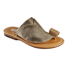 Mauri 1622/3 Golden / Beige Genuine Lizard Oyster & Riflesso Fabric Perforated Sandals.