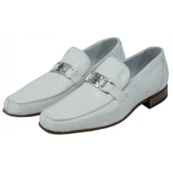 Mauri "Royalty" 3042 White Genuine Ostrich Leg Loafer Shoes.