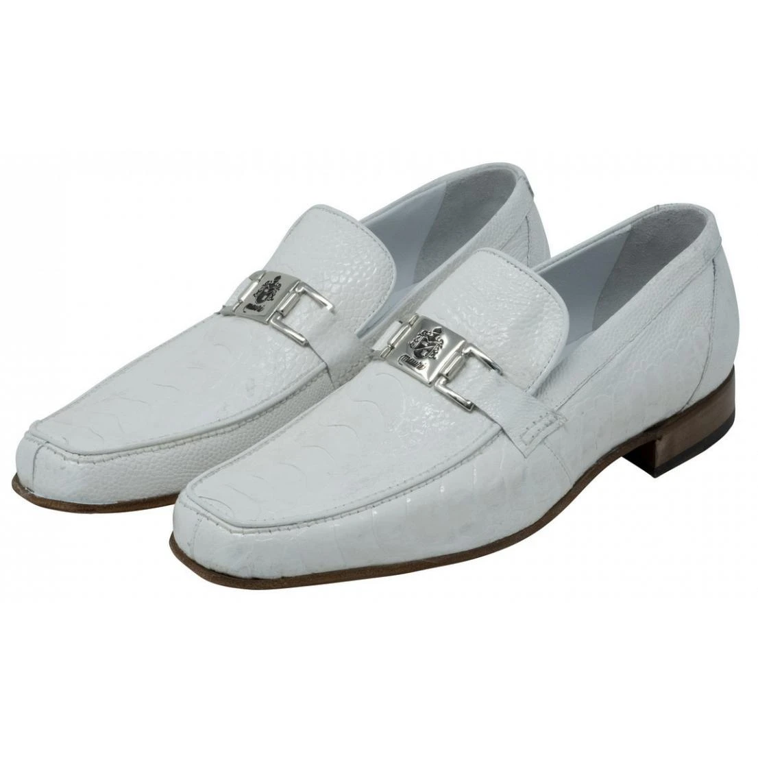 Mauri "Royalty" 3042 White Genuine Ostrich Leg Loafer Shoes.