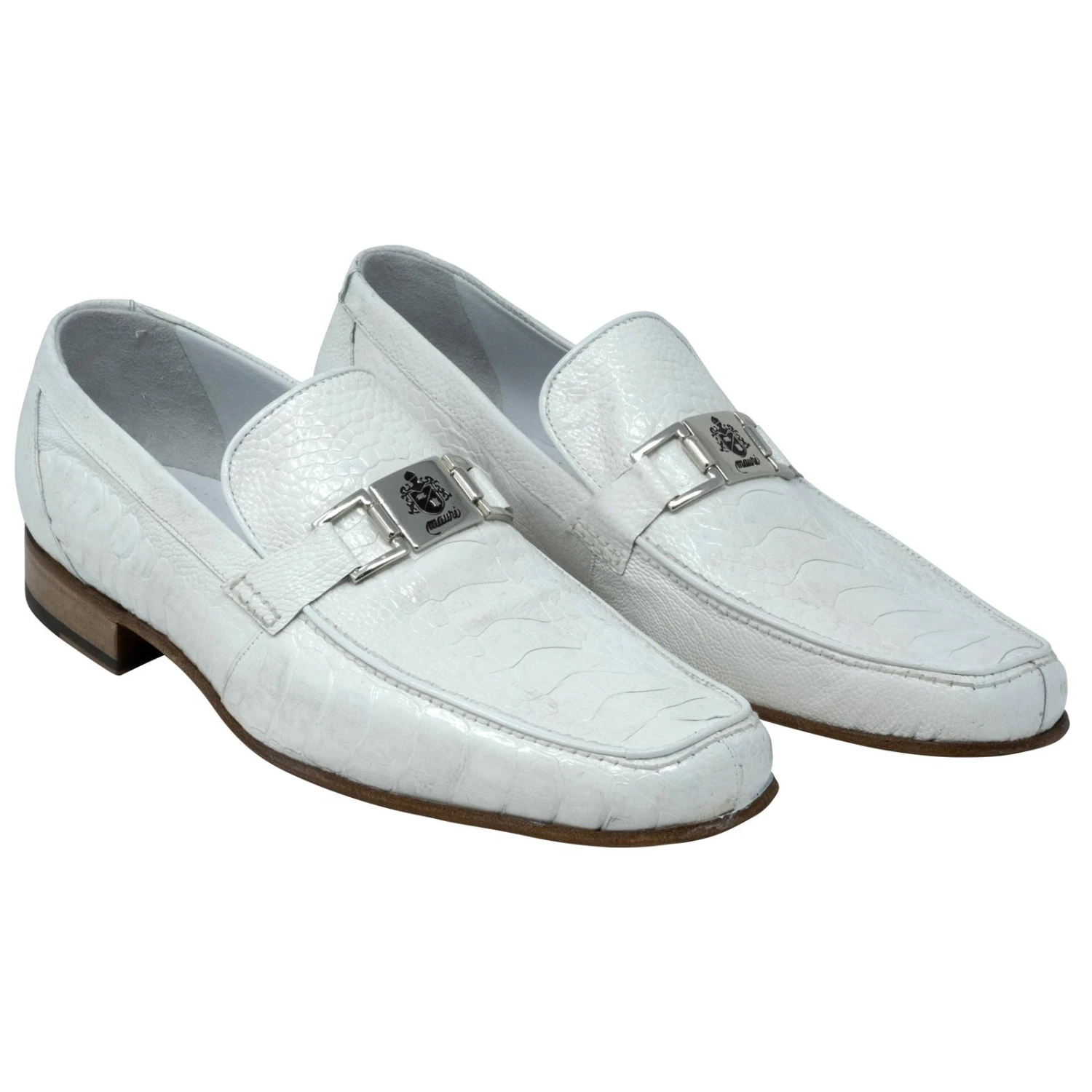 Mauri "Royalty" 3042 White Genuine Ostrich Leg Loafer Shoes. - Image 2