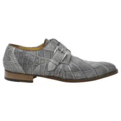 Mauri "High-Speed" 3054 Light Grey / Burnished Genuine Body Alligator Hand Painted Monk Strap Loafer Shoes.