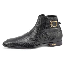 Mauri "Pastor" Black Genuine Python Boots With Side Buckle 3083.