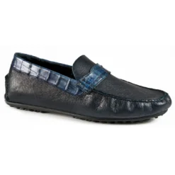 Mauri "3451" Blue / Wonder Blue Genuine Pecary / Baby Crocodile Dress Casual Loafers Shoes.