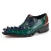 Mauri "Raptor" 44190 Country Green / Gold / Iris Blue Genuine Hornback / Baby Crocodile Hand-Painted Shoes.