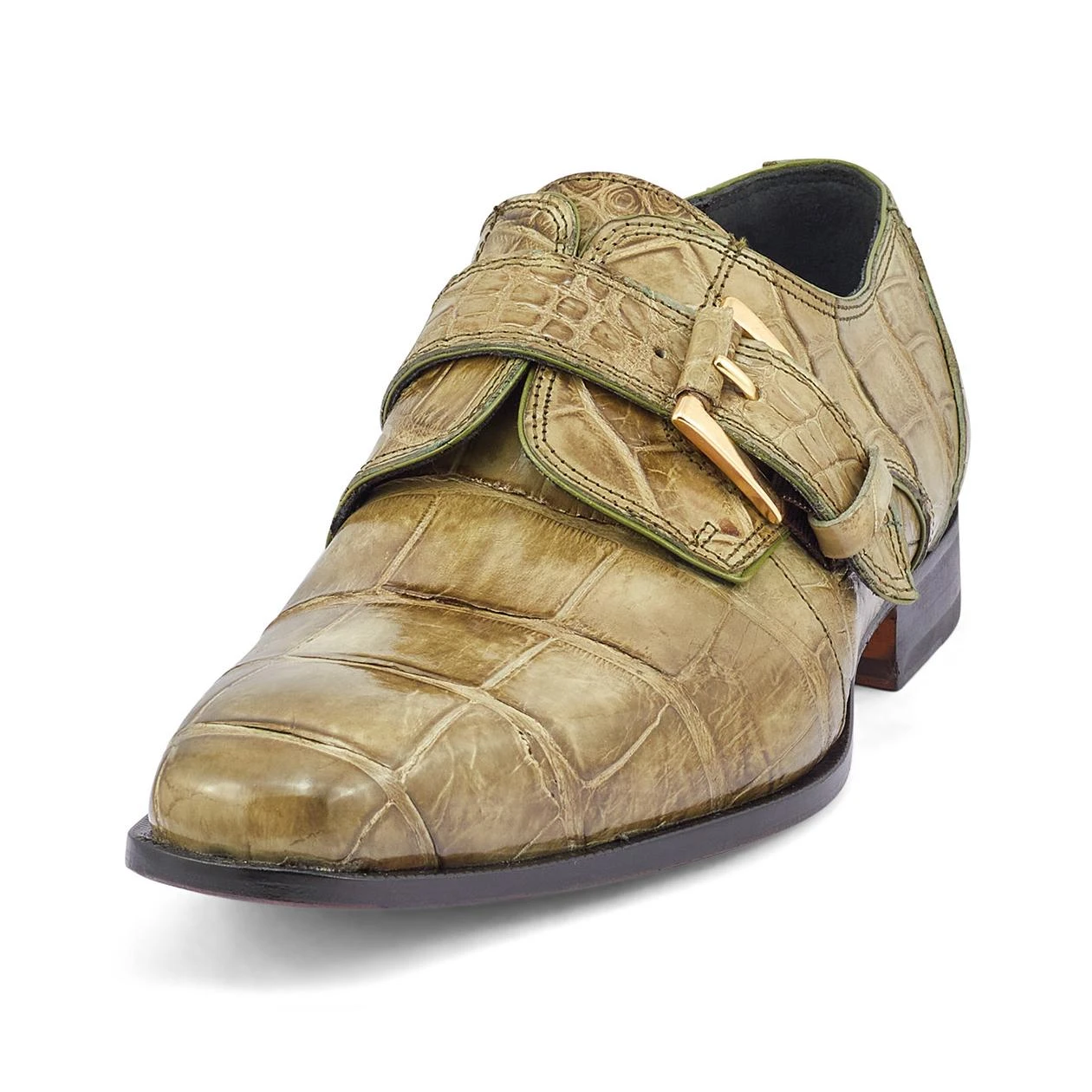 Mauri "Deacon" Money Green Genuine Alligator Monk-Strap Loafer Shoes 4853.