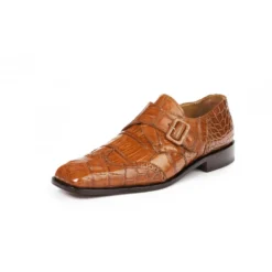 Mauri "Preacher" 4913 Cognac Genuine Body Alligator / Baby Crocodile Monk Strap Loafer Shoes.