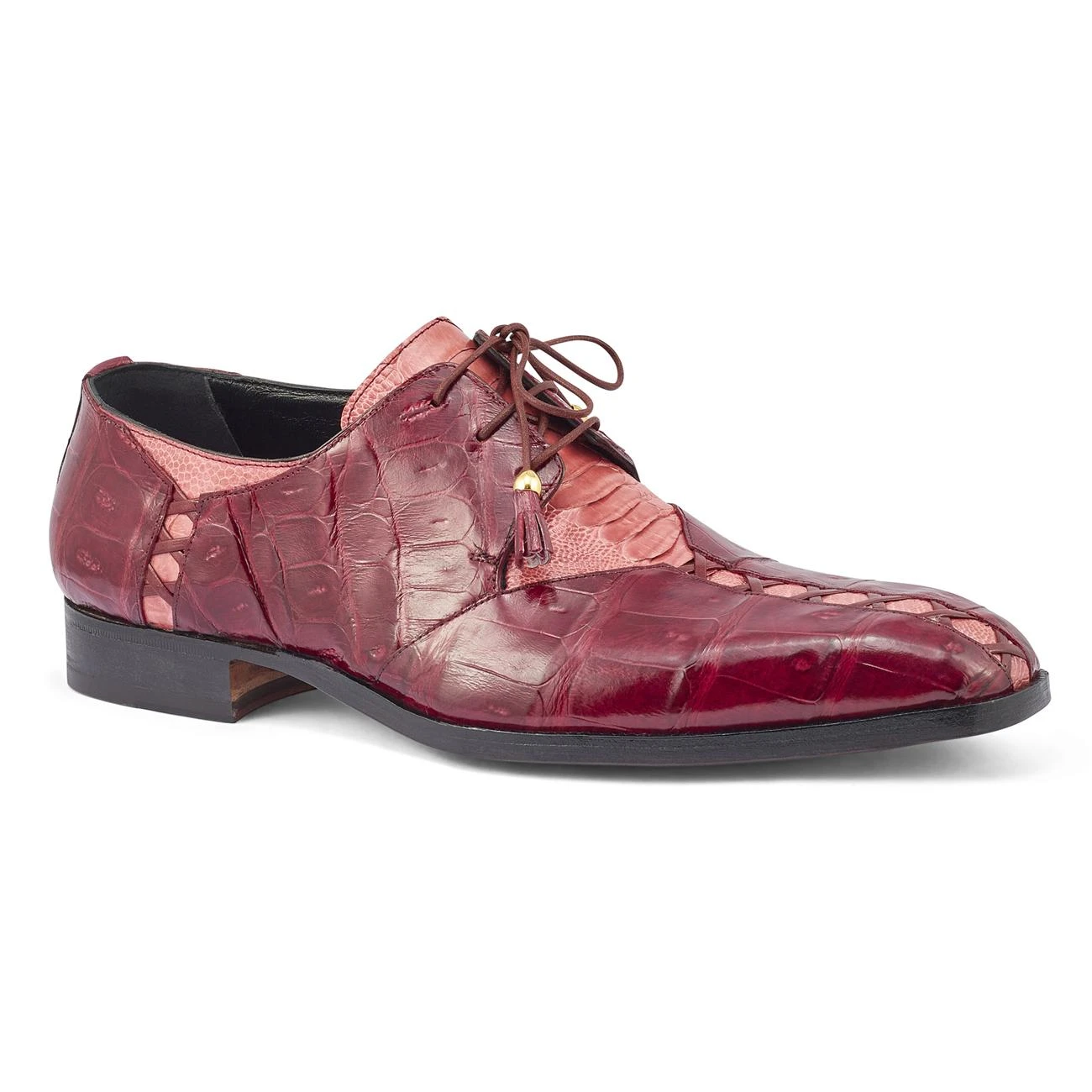 Mauri "Bumby" Fuchsia / Ruby Red Genuine Crocodile / Ostrich Leg Derby Oxford Shoes 4942.