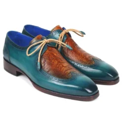 Paul Parkman "788GY74" Blue / Brown Genuine Ostrich Leg / Calfskin Wing Tip Shoes.