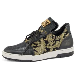 Mauri "Genesis" Black / Gold Genuine Crocodile / Time Leather / Matahari Fabric High-Top Sneakers 8411.