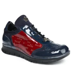 Mauri " Legend " 8571 Laser Red / Wonder Blue Genuine Baby Crocodile / Patent / Suede Leather Sneakers.