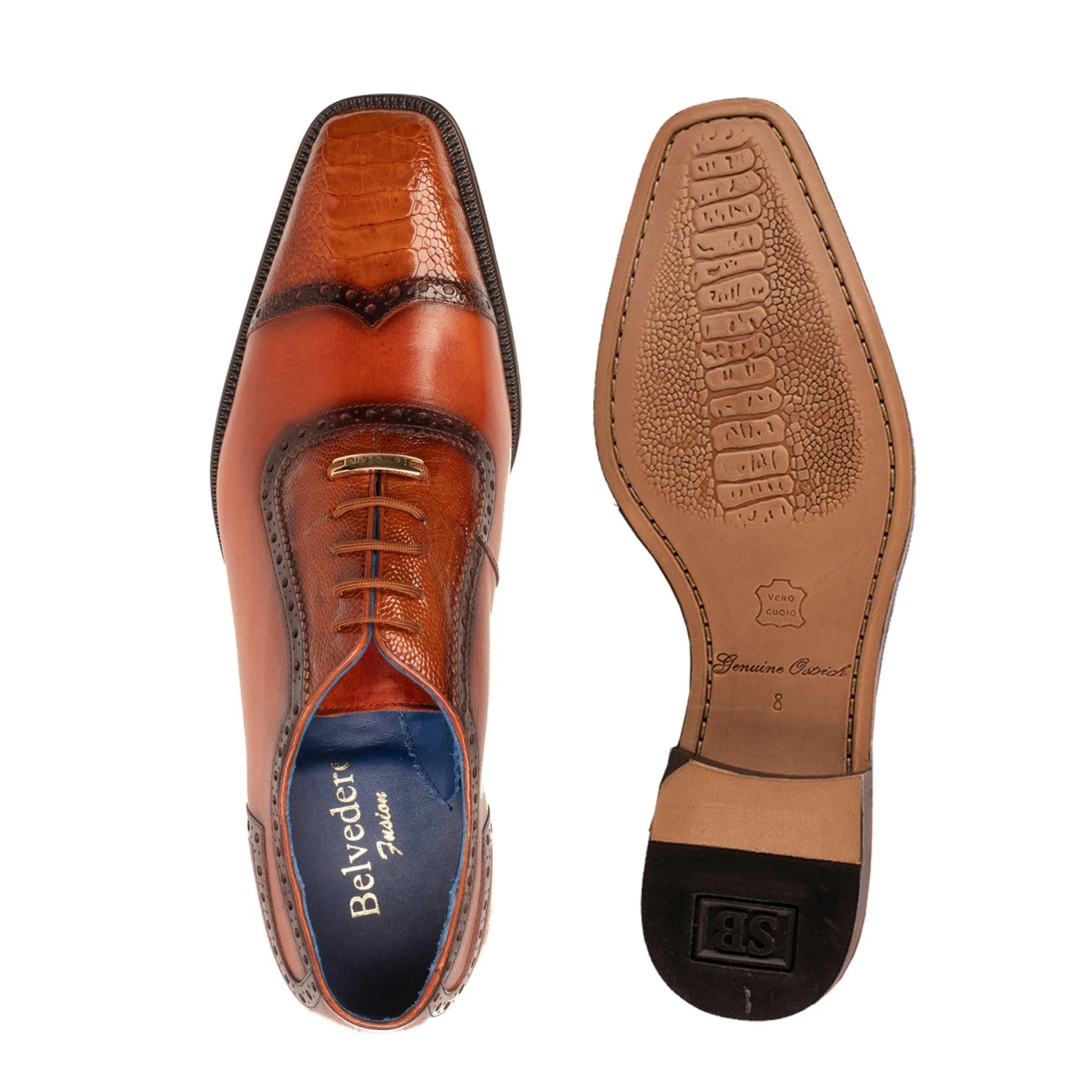 Belvedere "Corey" Antique Honey Genuine Ostrich / Italian Calf Oxford Shoes 1618. - Image 3