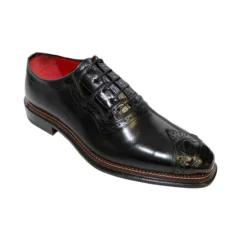 Fennix Italy "Ethan " Black Genuine Alligator / Calf-Skin Leather Lace-Up Oxford Shoes.