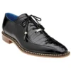 Belvedere "Gabriele" Black Genuine Alligator / Italian Calfskin Lace-up Shoes B04.