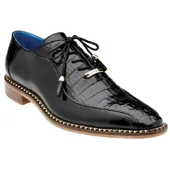 Belvedere "Gabriele" Black Genuine Alligator / Italian Calfskin Lace-up Shoes B04.