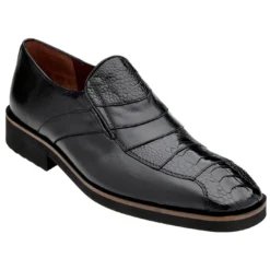 Belvedere "Gavino" Black Genuine Ostrich / Soft Calfskin Ultra Light Rubber Sole Loafer 265.