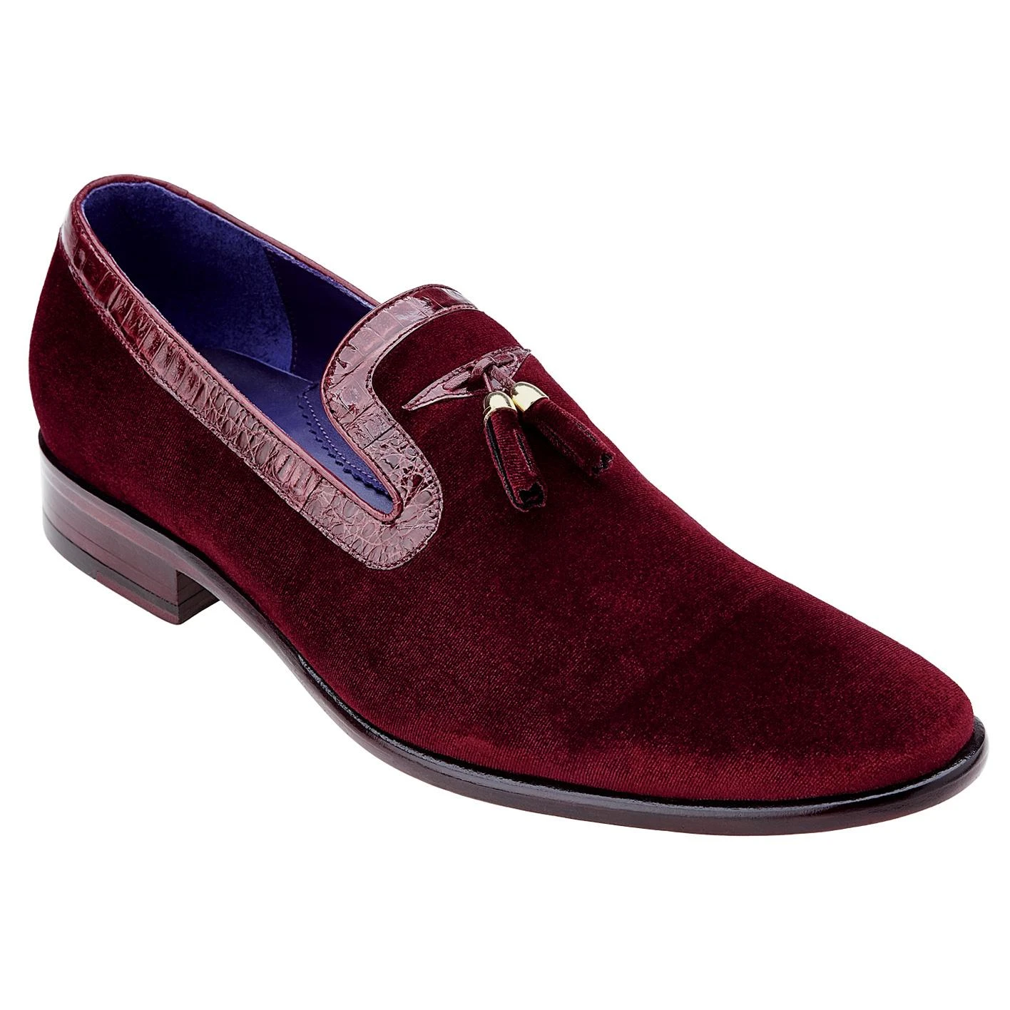 Belvedere "Ernesto" Wine Genuine Crocodile / Velvet Loafer Shoes 3941