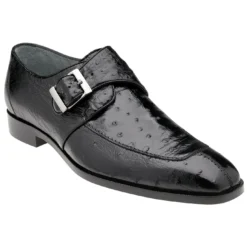 Belvedere "Josh" Black Genuine Ostrich Monk Strap Loafer 114011.