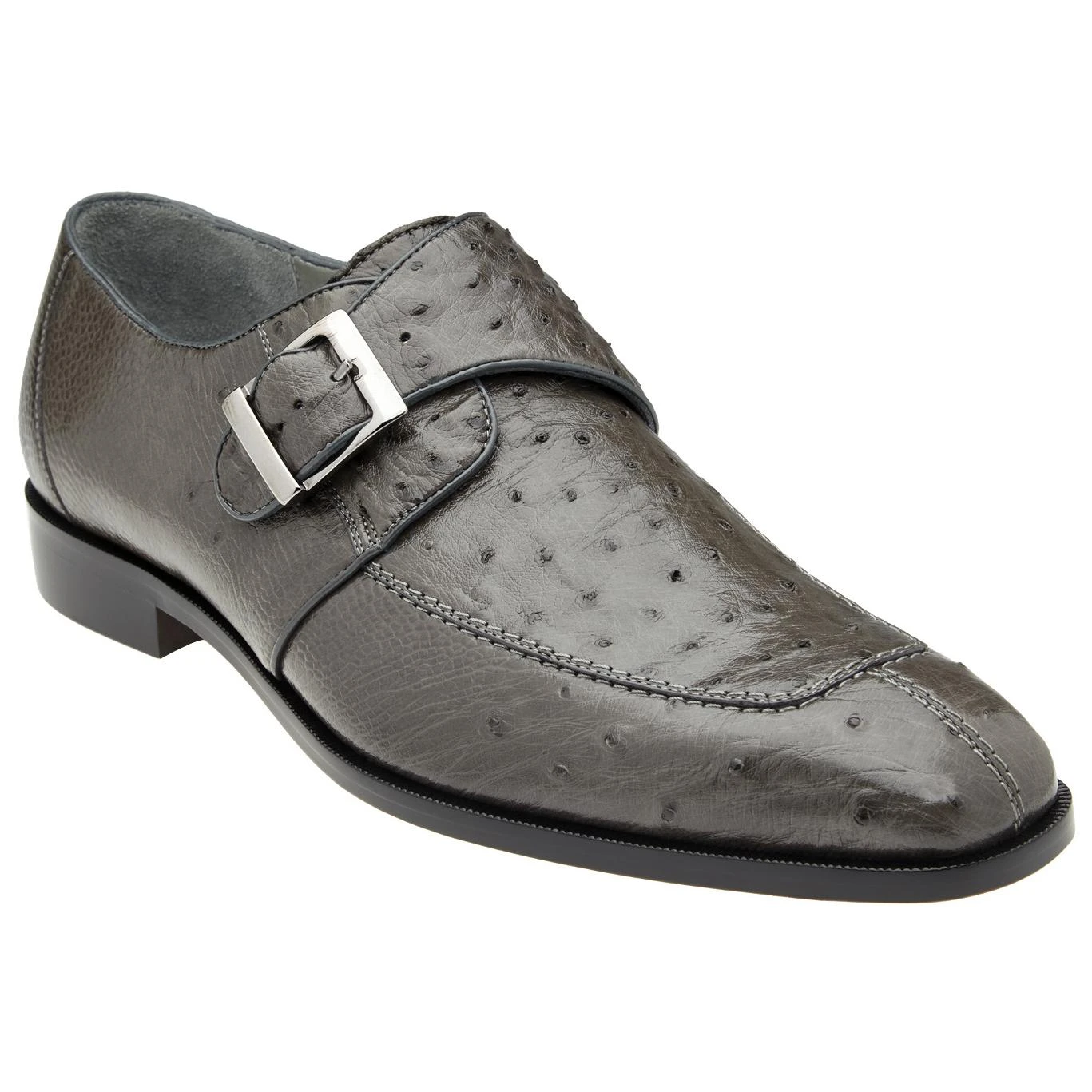 Belvedere "Josh" Gray Genuine Ostrich Monk Strap Loafer 114011.