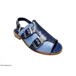 Fennix Italy "Leo" Blue Combo Genuine Alligator / Calf-Skin Leather Slip-on Sandals.
