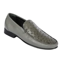Lombardy Grey Genuine Quill Ostrich / Leather Penny Loafer Shoes ZLA040309.