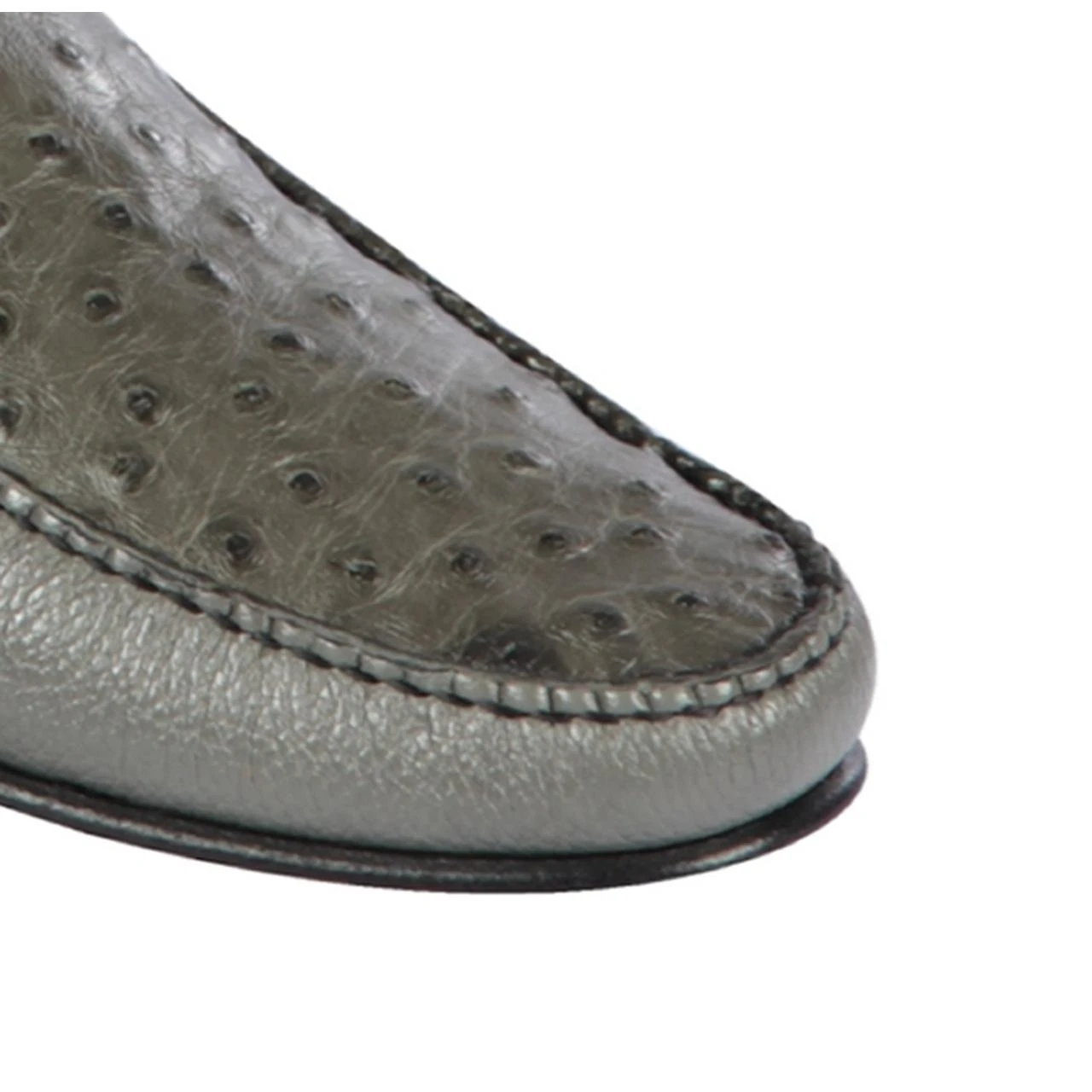 Lombardy Grey Genuine Quill Ostrich / Leather Penny Loafer Shoes ZLA040309. - Image 2