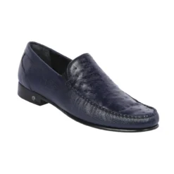 Lombardy Navy Blue Genuine Quill Ostrich / Leather Penny Loafer Shoes ZLA040310.