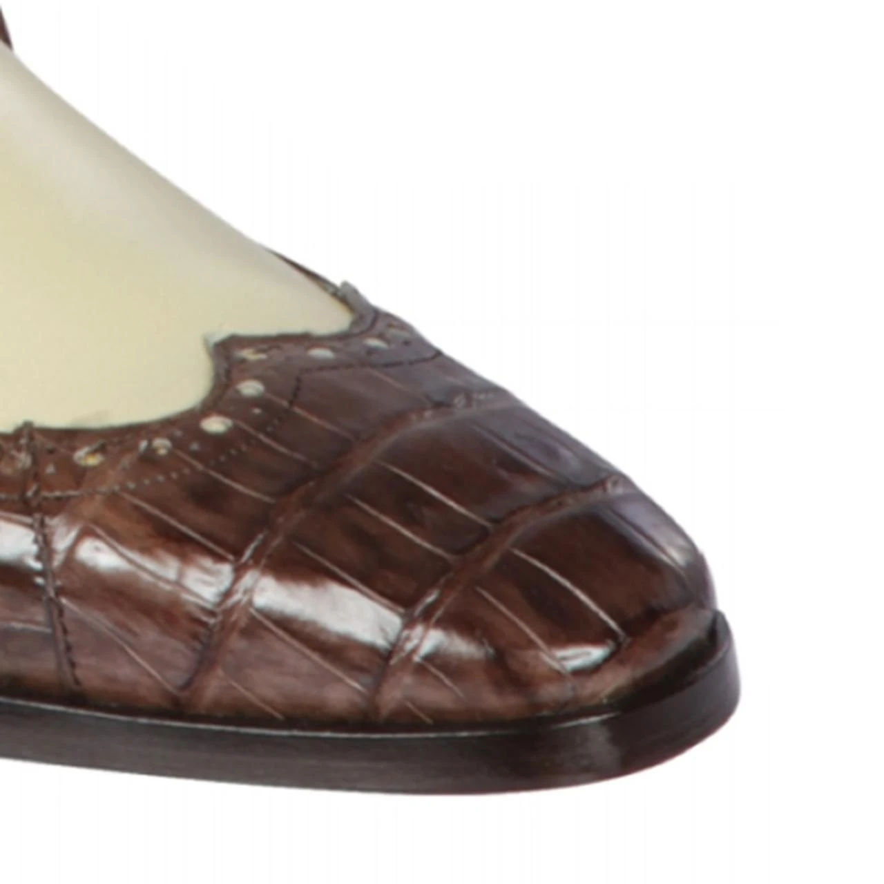Lombardy Brown & Bone Genuine Crocodile / Leather Wingtip Dress Shoe ZLM018267. - Image 2