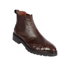 Lombardy Brown Genuine Ostrich & Crocodile Lug Sole Ankle Boot ZLM078207.