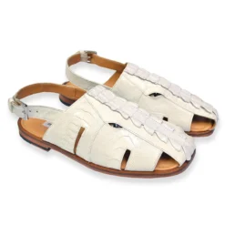 Mauri "Mayhem" 5133 White Crocodile Tail / Ostrich Leg Eyes Sandals With Eyes