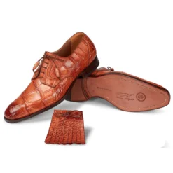 Mauri "Durini" 1059 Cognac All-Over Genuine Body Alligator Hand-Painted Lace-up Shoes.