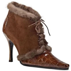 Mauri Ladies "Stunning" Camel Genuine Alligator/Suede/Mink Fur High Heel Pointed Toe Shoes 7337.
