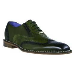 Belvedere "Napoli" Antique Emerald Genuine Exotic Ostrich / Calf-Skin Leather Oxford Shoes R33.