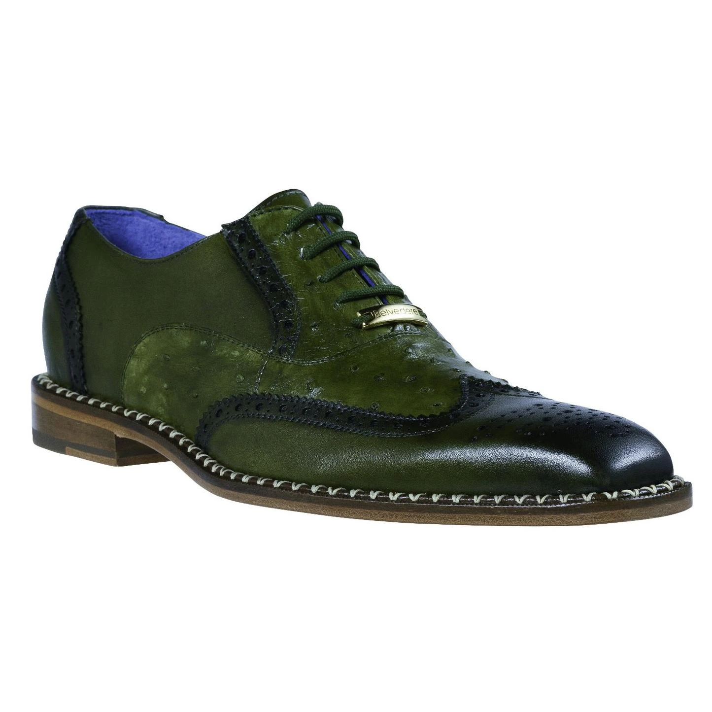 Belvedere "Napoli" Antique Emerald Genuine Exotic Ostrich / Calf-Skin Leather Oxford Shoes R33.