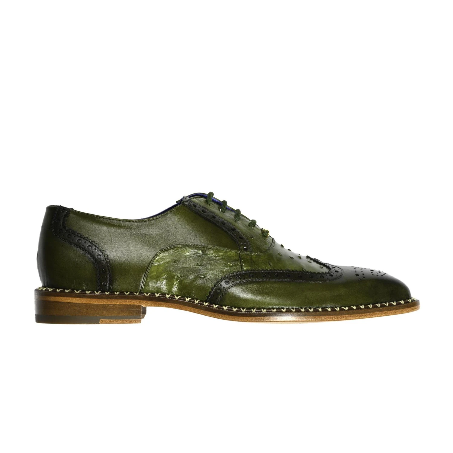 Belvedere "Napoli" Antique Emerald Genuine Exotic Ostrich / Calf-Skin Leather Oxford Shoes R33. - Image 2