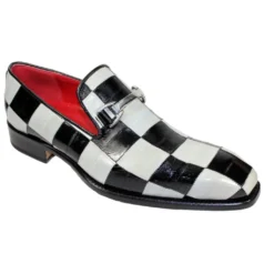 Fennix Italy "Oscar" Black / White Genuine Eel Horse Bit Loafer Shoes.