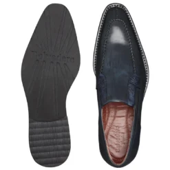 Belvedere "Pietro" Antique Blue Safari Genuine Ostrich / Italian Calfskin Ultra Light Rubber Sole Loafer 4B7.
