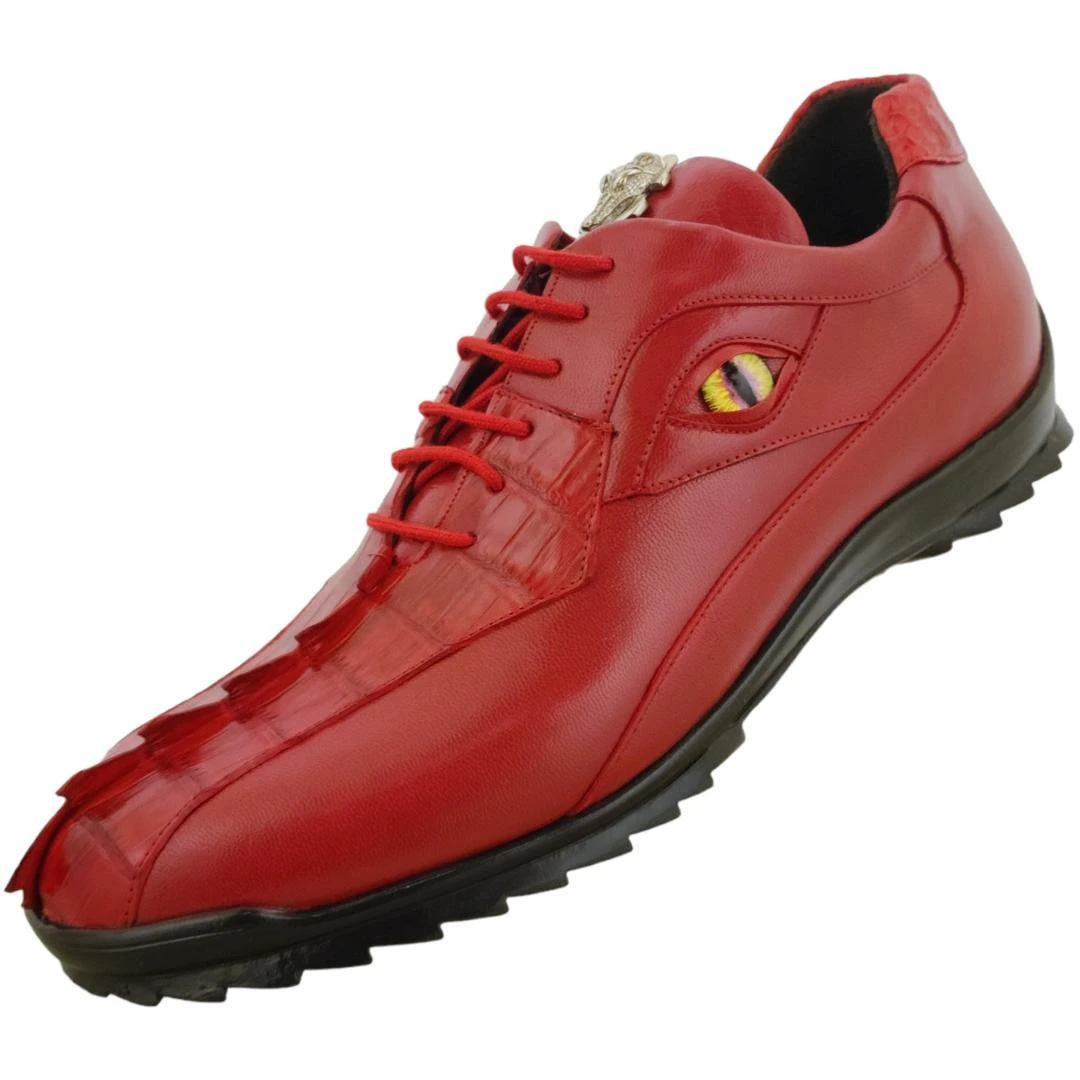LA Exotics "Dino" Red Crocodile Tail / Lambskin Sneakers With Eyes ZC090112