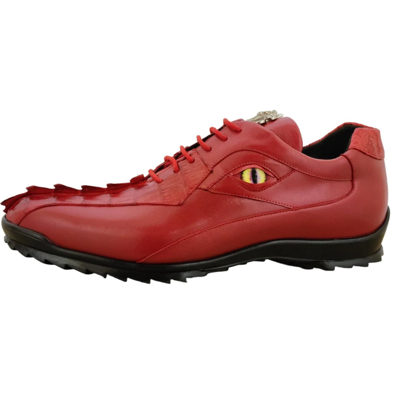 LA Exotics "Dino" Red Crocodile Tail / Lambskin Sneakers With Eyes ZC090112 - Image 2
