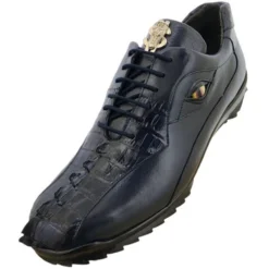 LA Exotics "Dino" Navy Blue Crocodile Tail / Lambskin Sneakers With Eyes ZC090110