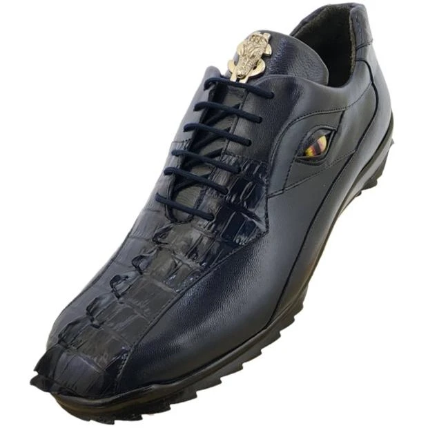 LA Exotics "Dino" Navy Blue Crocodile Tail / Lambskin Sneakers With Eyes ZC090110